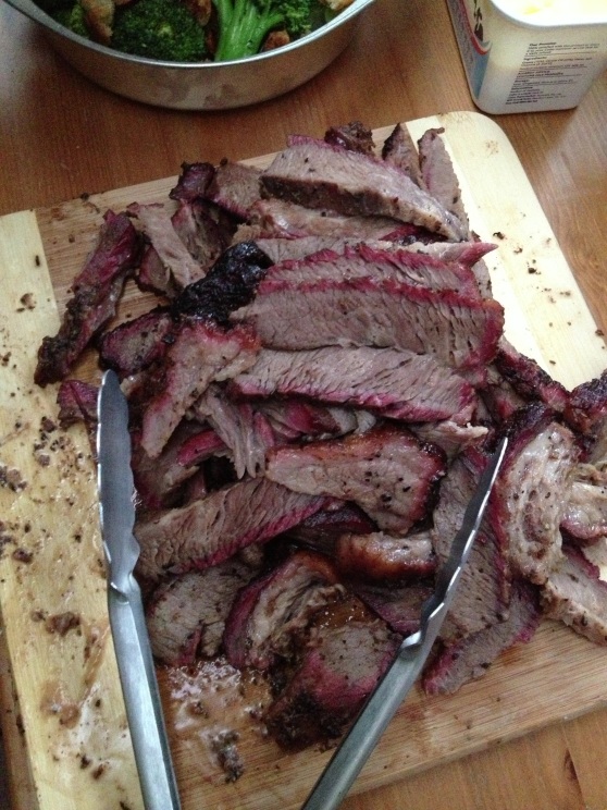 The main event! Brisket! Look at the smoke ring! 